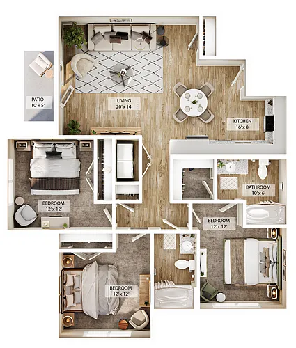 Floor plan 3 BR Vale Courtyard