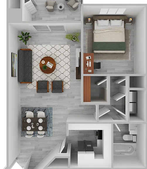 Plan H- 1 bed 1 bath Floorplan Diagram