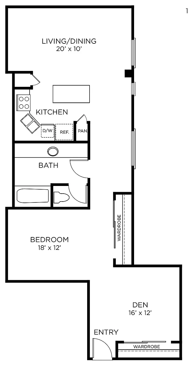 Floor plan A13 - 1x1 w/Den