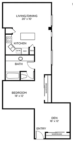 Floor plan A13 - 1x1 w/Den