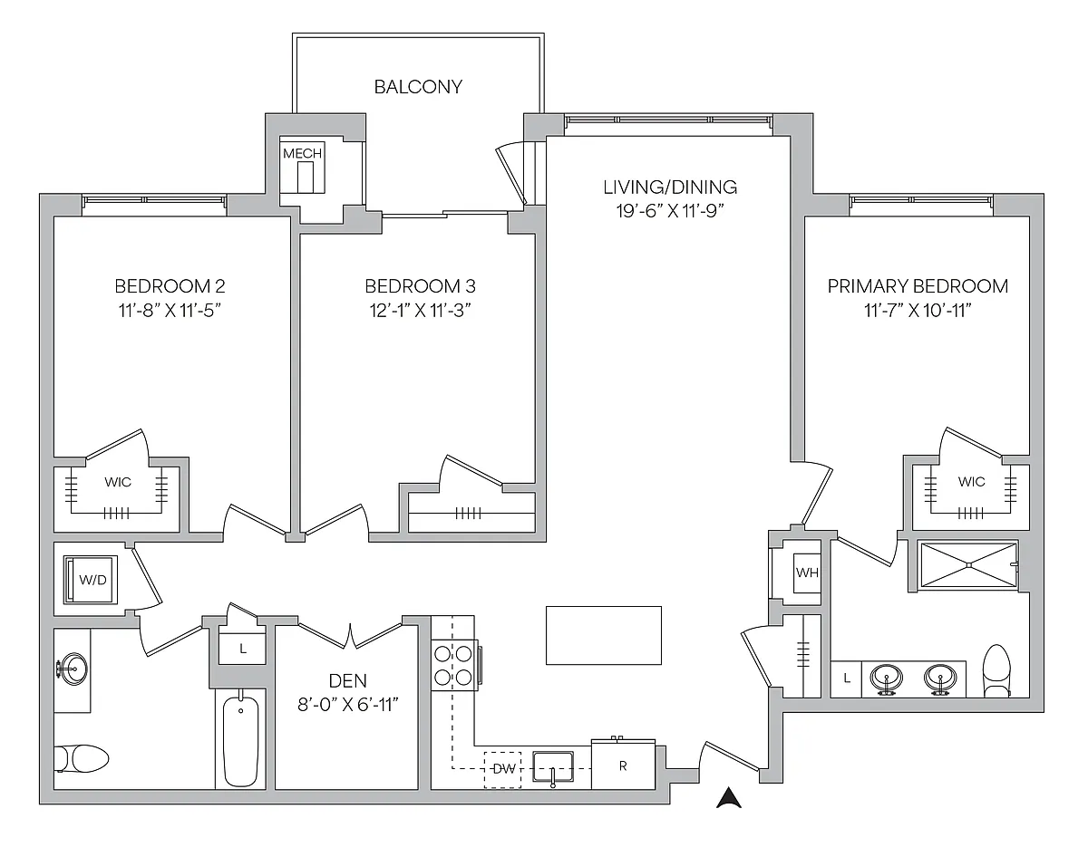 Floor plan C3 - 3BR 2BA (1,432 SF) with Den