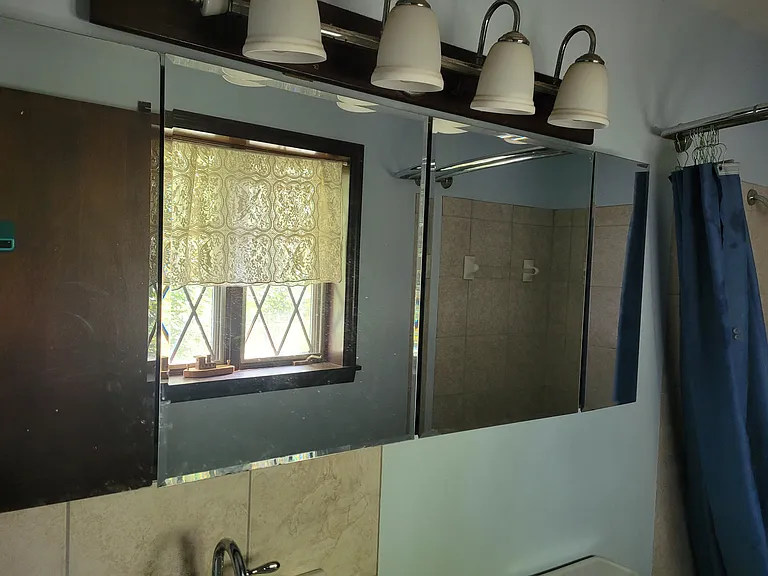 Ample master bath storage.
