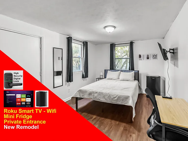FAST WIFI ! REFRIGERATOR / FREEZER ! PRIVATE ENTRANCE , DESK , BODY MIRROR