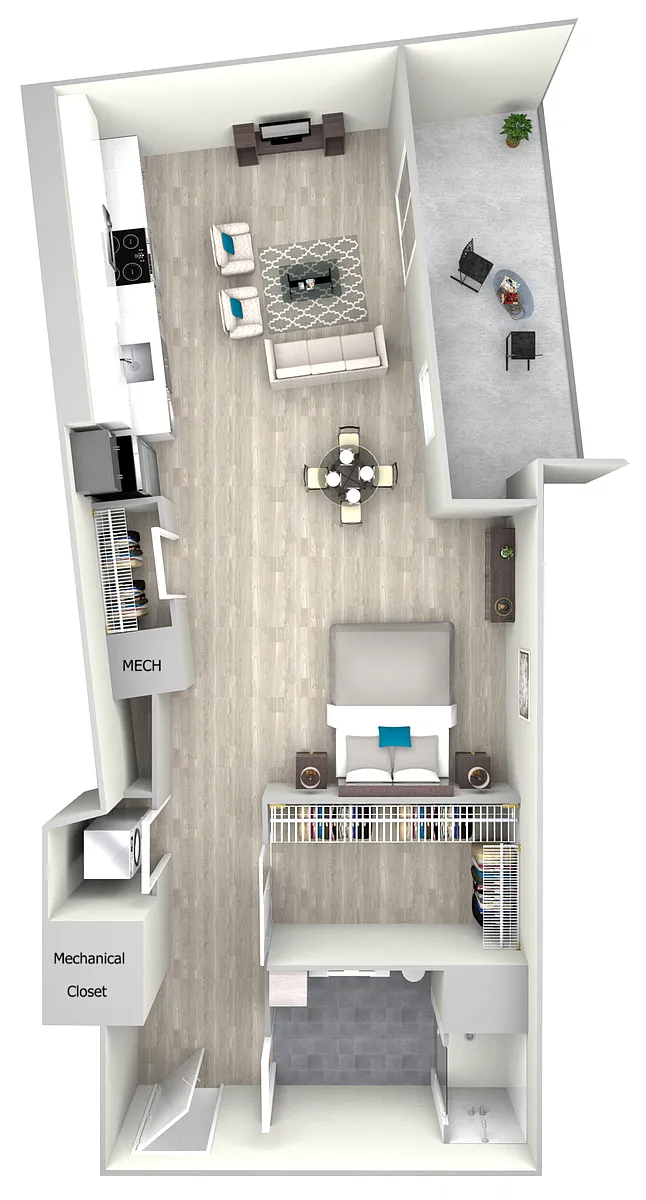 Floor plan 78dS2B Studio One Bath with Balcony