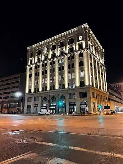 East View with the building up and down lights