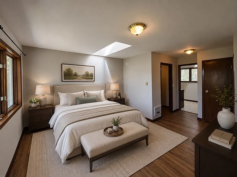 Virtually staged primary suite
