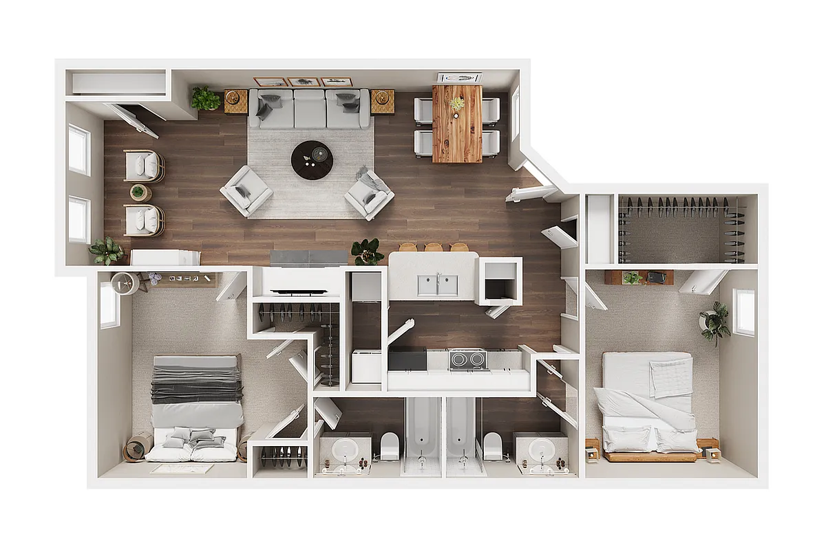 Floor plan 2 BR x 2 BA with Washer/Dryer