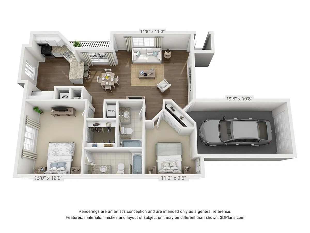 Floor plan The Emerson 2x2