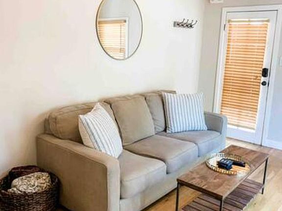 Living room sofa and coffee table.
