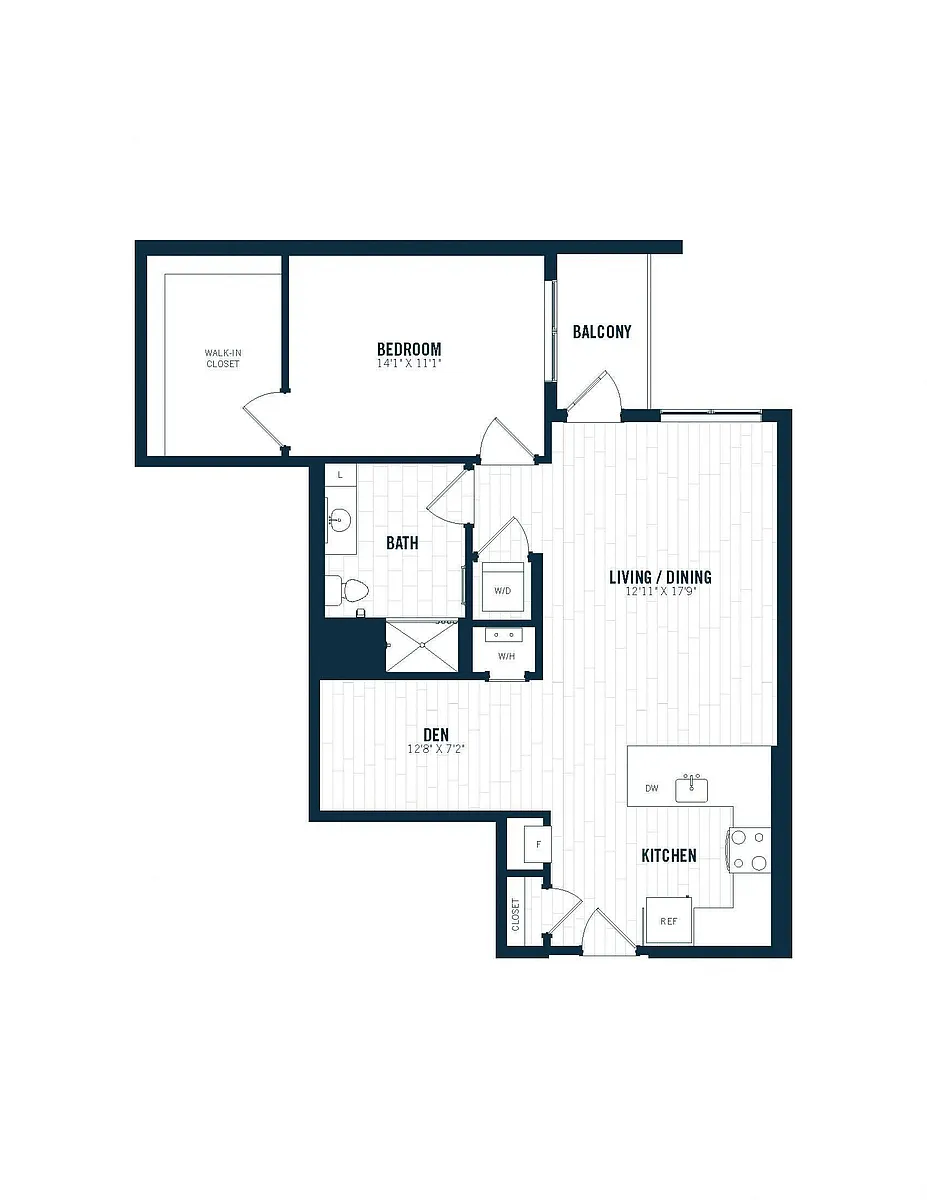 Floor plan B4D | 1 Bed | 1 Bath | Den