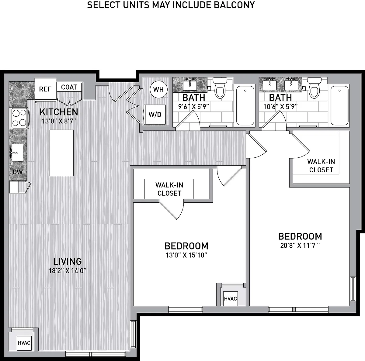 Floor plan 2 Bed 2 Bath-B1