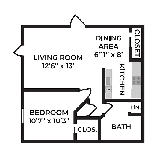 Floor plan 1 Bed, 1 Bath Apartment