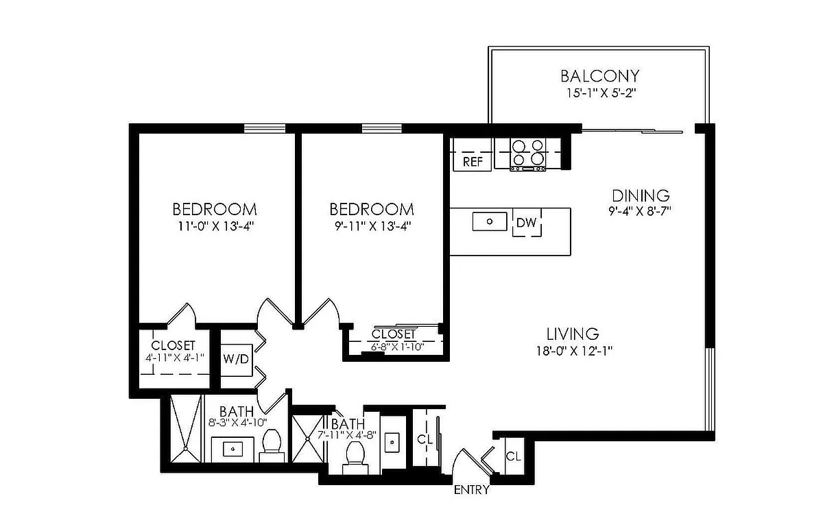 Floor plan 2 Bed x 2 Bath
