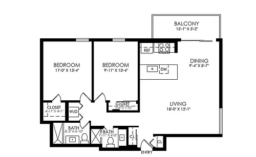 Floor plan 2 Bed x 2 Bath