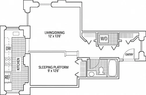 Floor plan 1 Bed 1 Bath - Platform