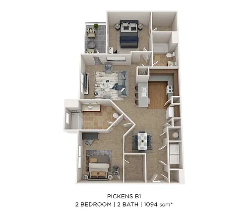 Floor plan Two Bedroom 2 Bath - 1,094 sqft