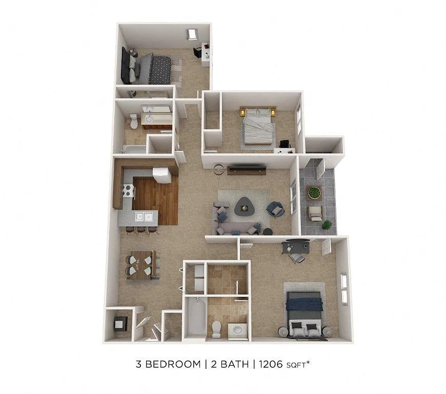 Floor plan Three Bedroom 2 Bath