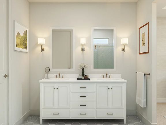 Primary bath with brushed nickel hardware