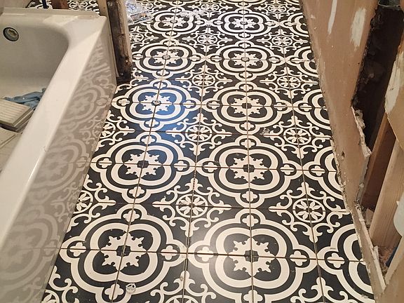 Hall bath tile installed