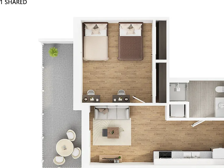 Experience urban living in this stylish one-bedroom shared apartment. Experience urban living in this stylish one-bedroom shared apartment.
