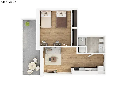 Floor plan 1 x 1 Shared