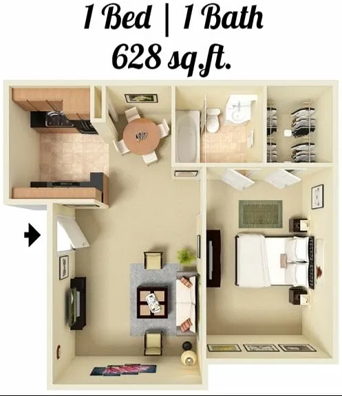 Floor plan 1 Bed 1 Bath Flat