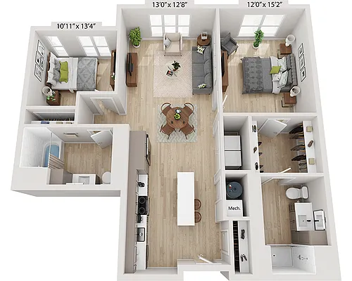 Floor plan Two Bedroom B2D
