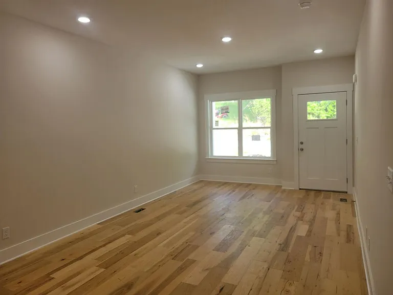 Downstairs, open-concept living area