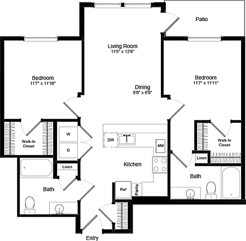 Floor plan Two Bed B-1 - Phase III