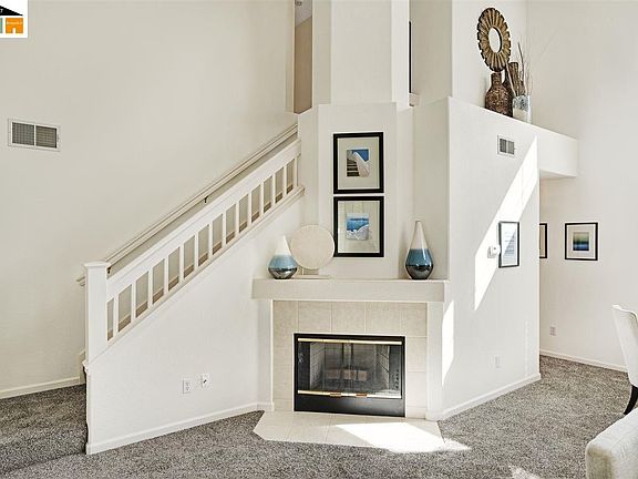 high ceiling living room with staging