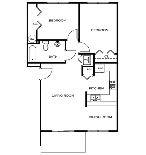 Floor plan 2 Bedroom, 1 Bath (60% Income Restricted) A