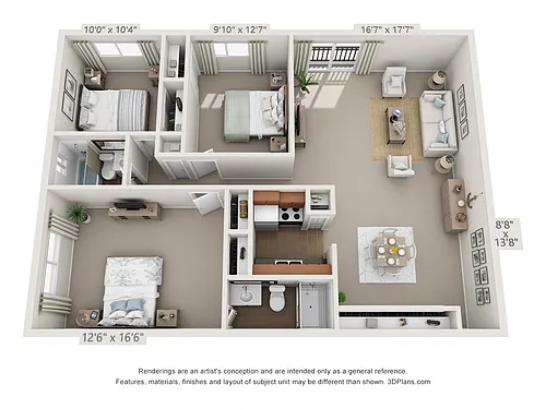 Floor plan 3 Bedroom, 2 Bath