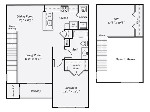 Floor plan 1 Bed/1 Bath-The Palmer Loft