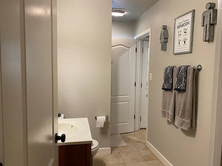 hallway bathroom- staging items not included.
