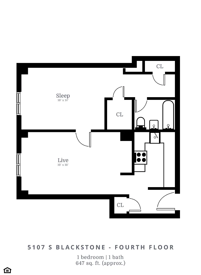 Floor plan 1 Bedroom, 1 Bathroom (B3)