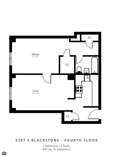 Floor plan 1 Bedroom, 1 Bathroom (B3)