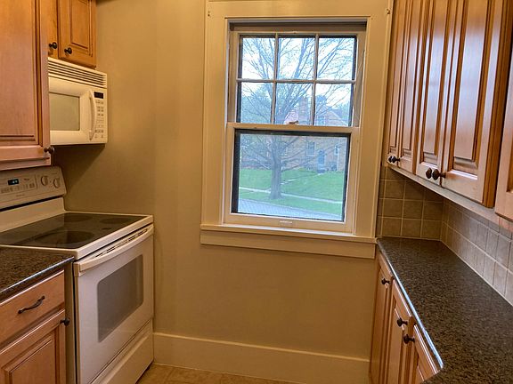 Kitchen with granite countertops.