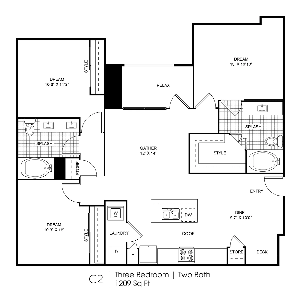 Floor plan Three Bedroom Two Bathroom