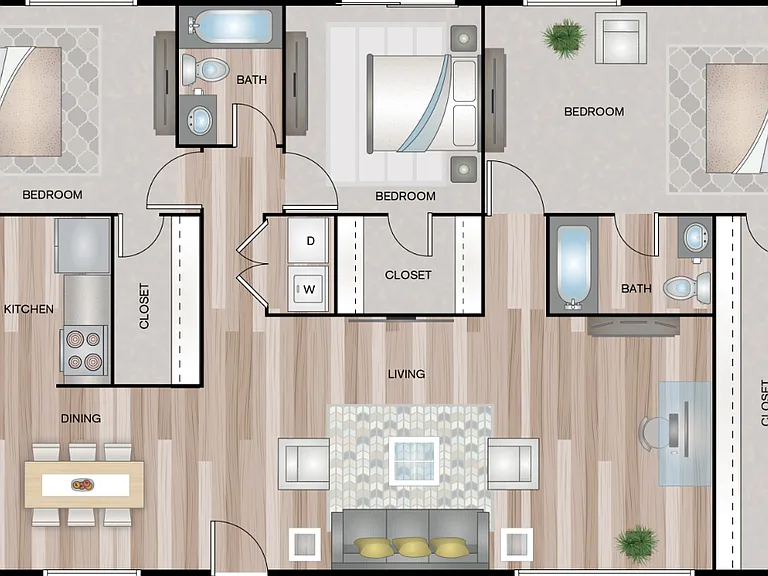 Three Bedrooms Two Baths 1399 SQFT