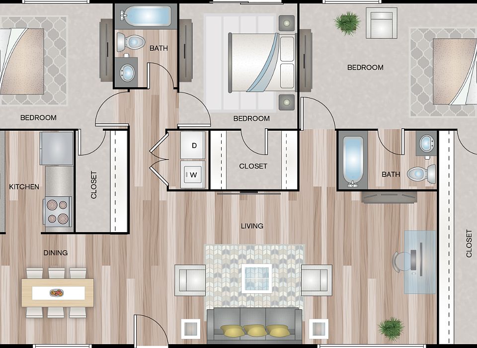3 BEDROOMS 2 BATHS 1399 SQFT