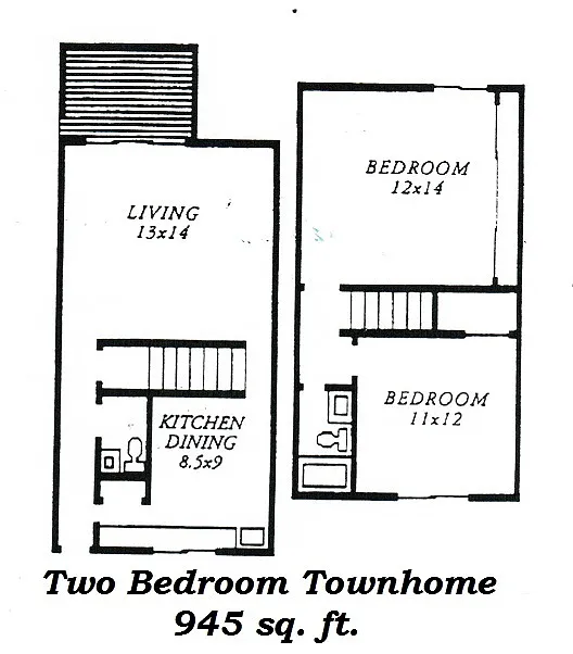 Floor plan 2 Bed 1 Bed Townhome