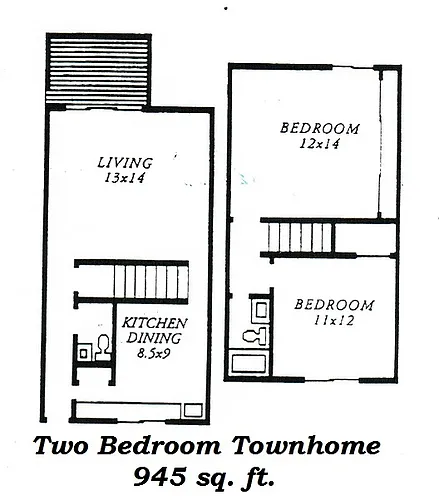 Floor plan 2 Bed 1 Bed Townhome
