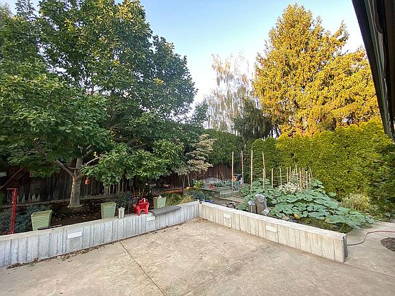 Patio, fountain, and garden