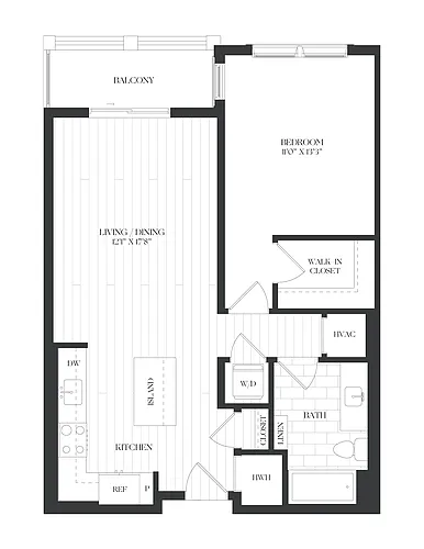 Floor plan 1 Bed/1 Bath-1B-3-A-The Barrett