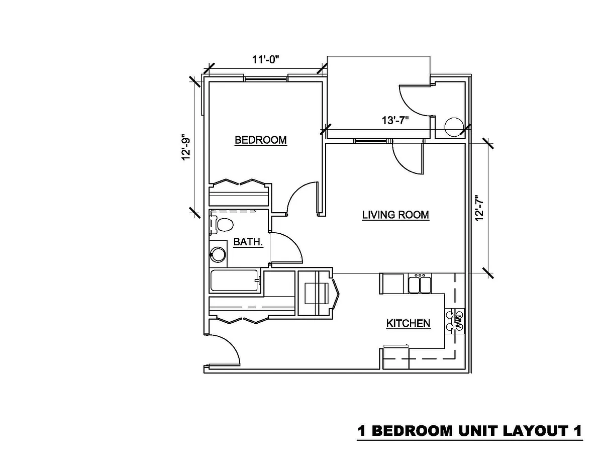 Floor plan 1 bed 667 sf