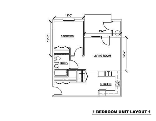 Floor plan 1 bed 667 sf