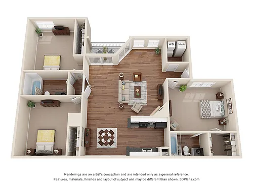 Floor plan 3 Bed 2 Bath Luxury Renovated 1275 sq ft