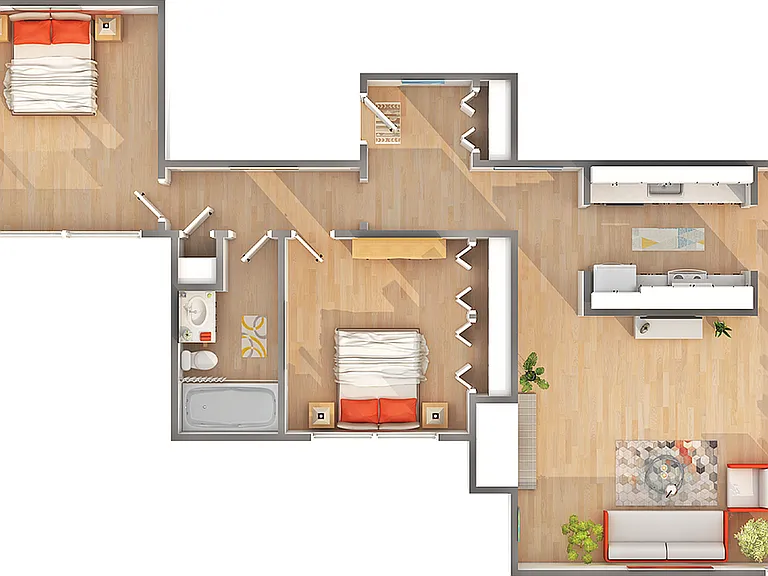 West - B6 | 2-Bedroom Floorplan West - B6 | 2-Bedroom Floorplan