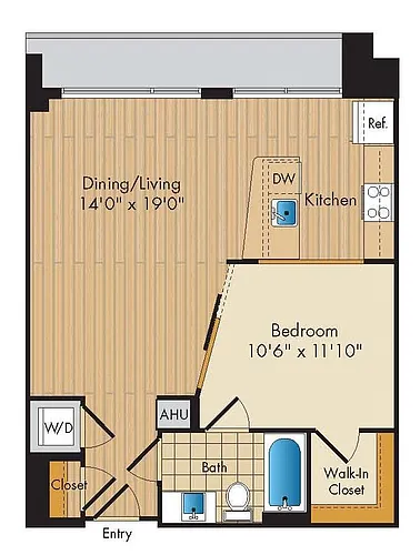 Floor plan 1 Bed 1 Bath Jr.-A2a