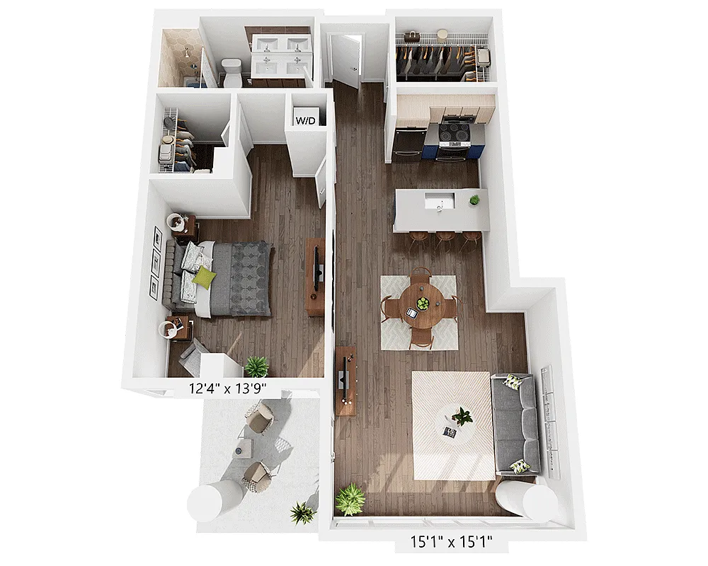 Floor plan One Bedroom A1II